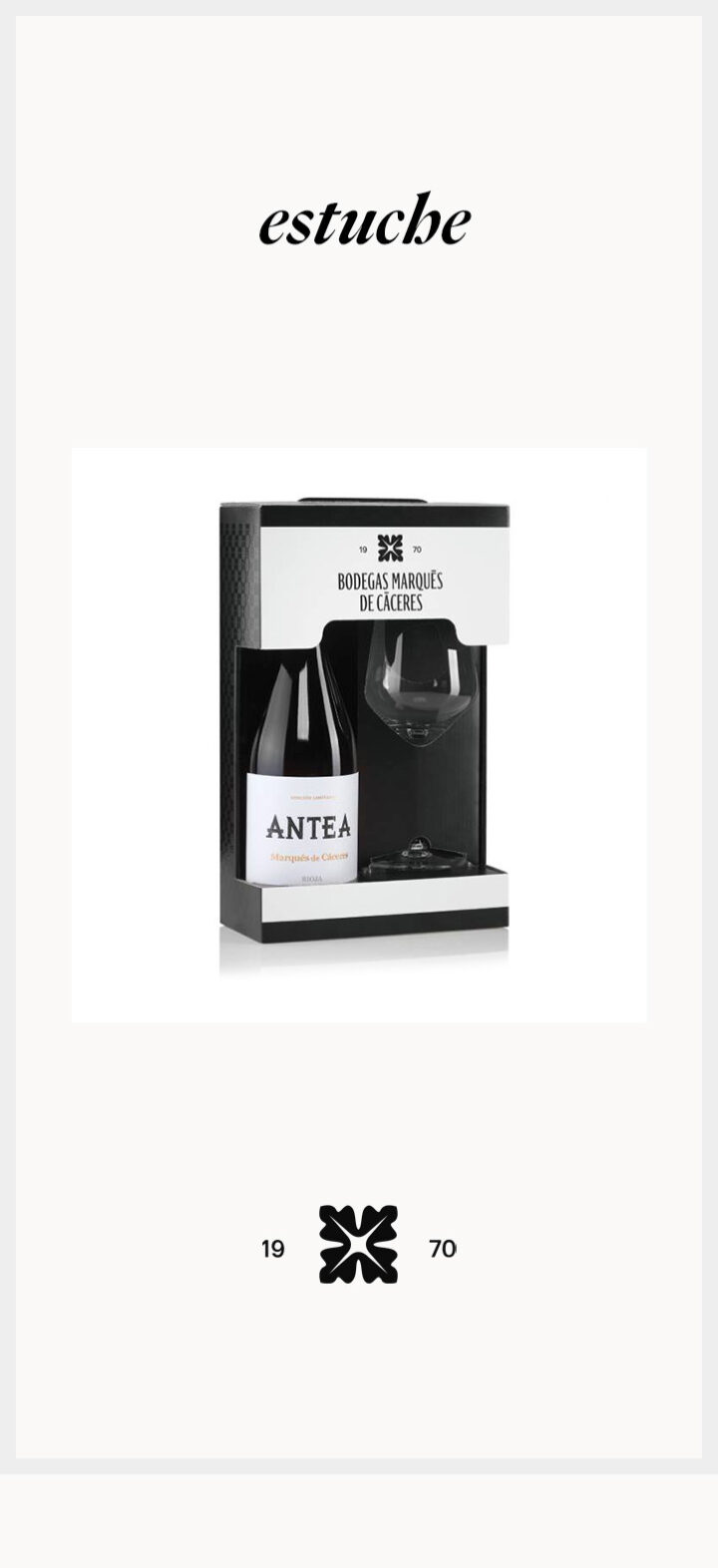 Marqués de Cáceres Antea, estuche de una botella y una copa