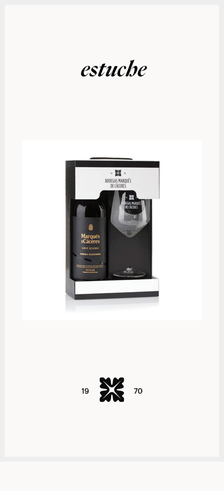 Marqués de Cáceres Gran Reserva, estuche de una botella y una copa