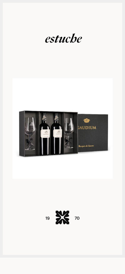 Marqués de Cáceres Gaudium, estuche de dos botellas con dos copas