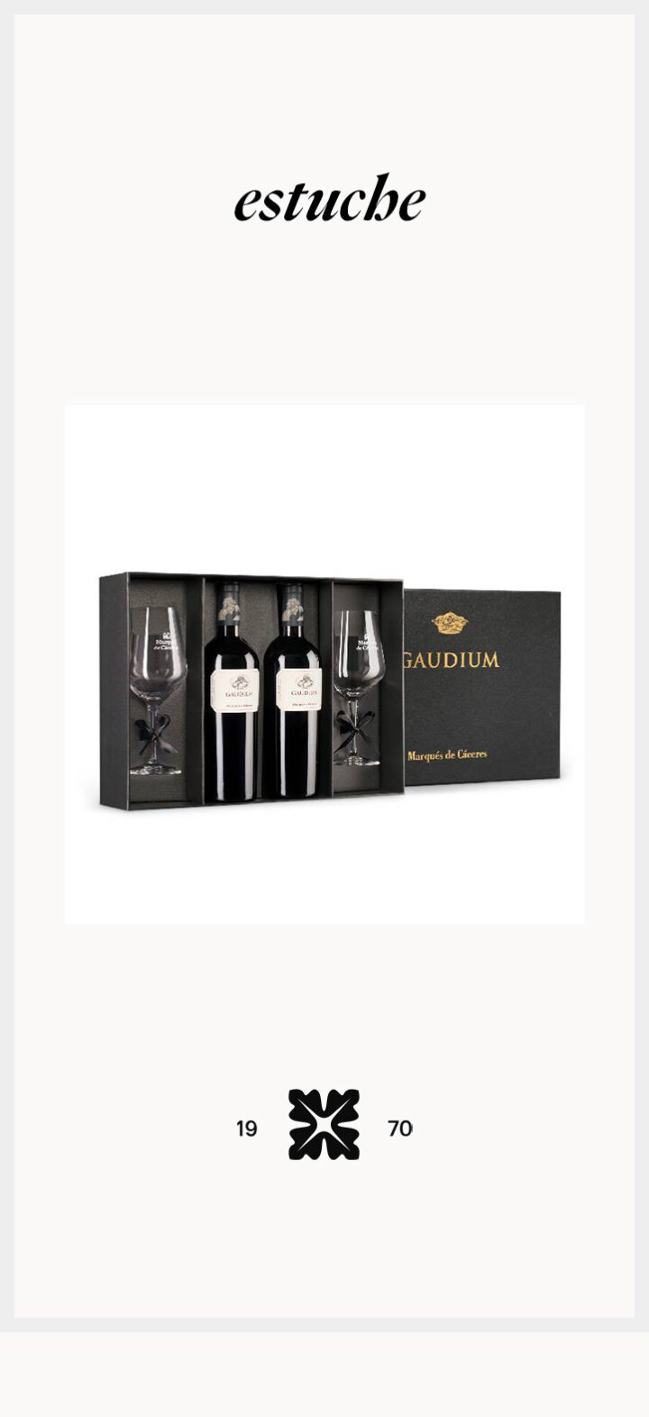 Marqués de Cáceres Gaudium, estuche de dos botellas con dos copas